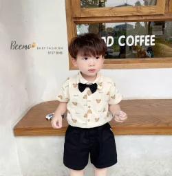 Set Sơ Mi Gấu Beemo Công Tử - Kèm Nơ Cổ Lịch Lãm Cho Bé Trai