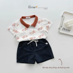 Set Bộ Polo Beemo Cho Bé Trai In Tràn Chữ Siêu Cute