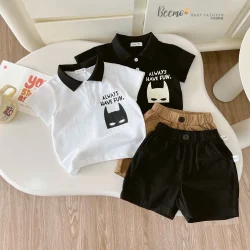 Set Polo Beemo In Hình Bat Man Phong Cách Ngầu Cho Bé