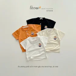 Áo Phông Beemo Cộc Tay Phổi Cổ In Hình Gấu CHEERFUL Cho Bé