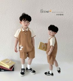 Set Polo Beemo Zaglan Phối Khuy In Hình Puppy Đáng yêu cho bé