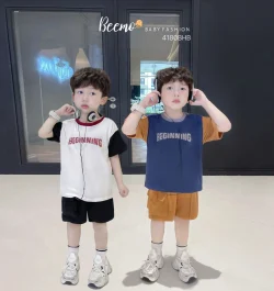 Set cotton cộc tay Beemo phối màu cá tính cho bé